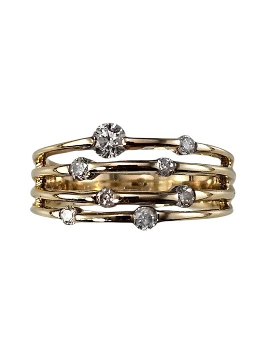 Estate Jewelry - 14K Yellow Gold Diamond Multi-Band Ring Size 7 #25412
